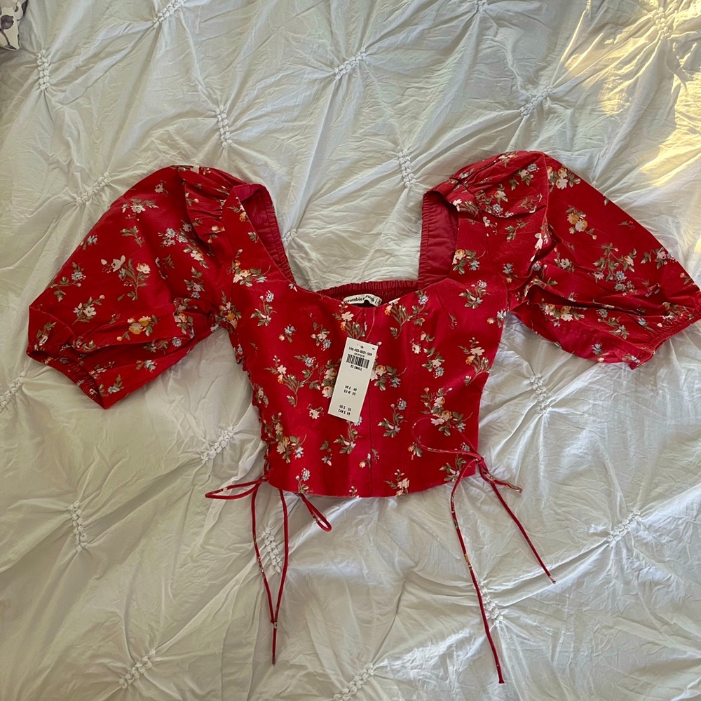 NWT Abercrombie & Fitch Lace-Up Poplin Corset Scoopneck Top